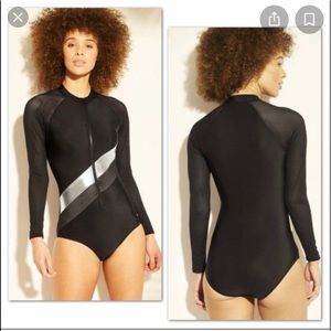 Joy Lab Mesh Long Sleeve Metallic Swim Body Suit